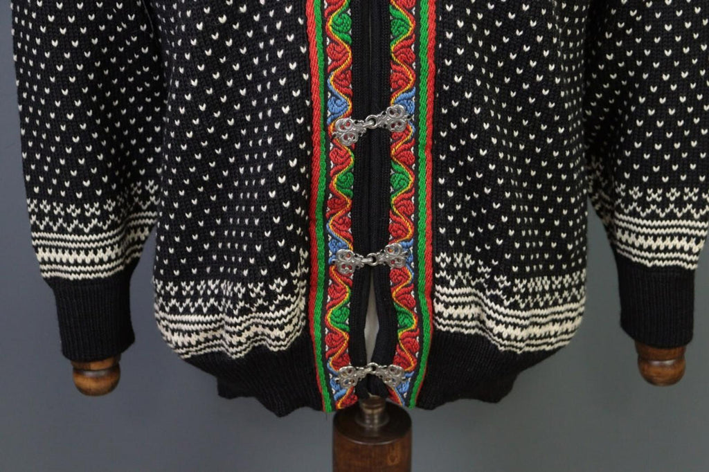 DALE OF NORWAY Black Clasp Fair Isle Wool Knit Ski Sweater