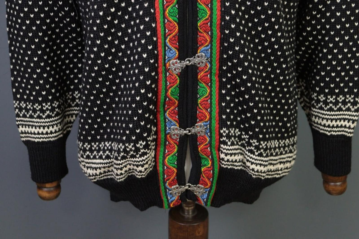 DALE OF NORWAY Black Clasp Fair Isle Wool Knit Ski Sweater