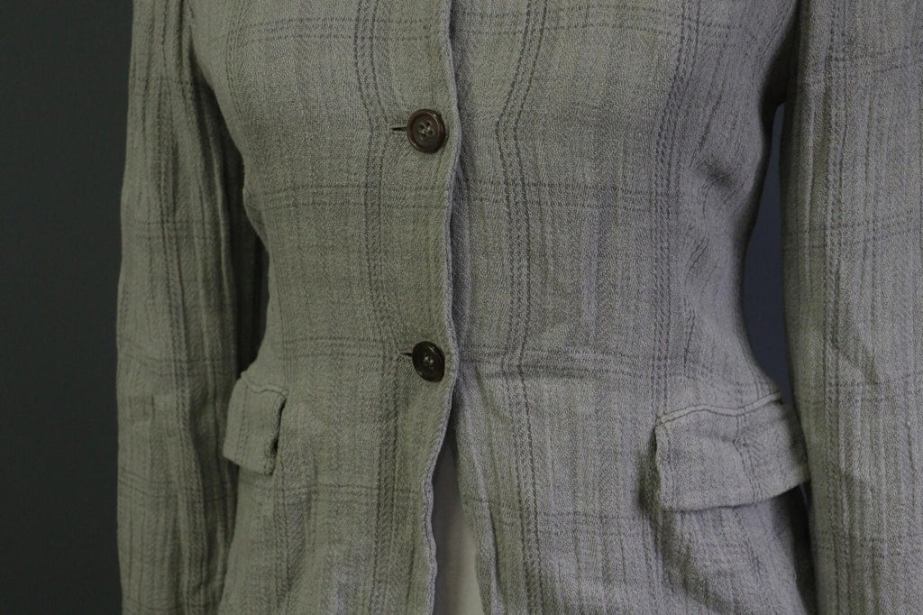 JIL SANDER Gray Plaid 100% Linen Three Button Blazer Jacket – Size 38