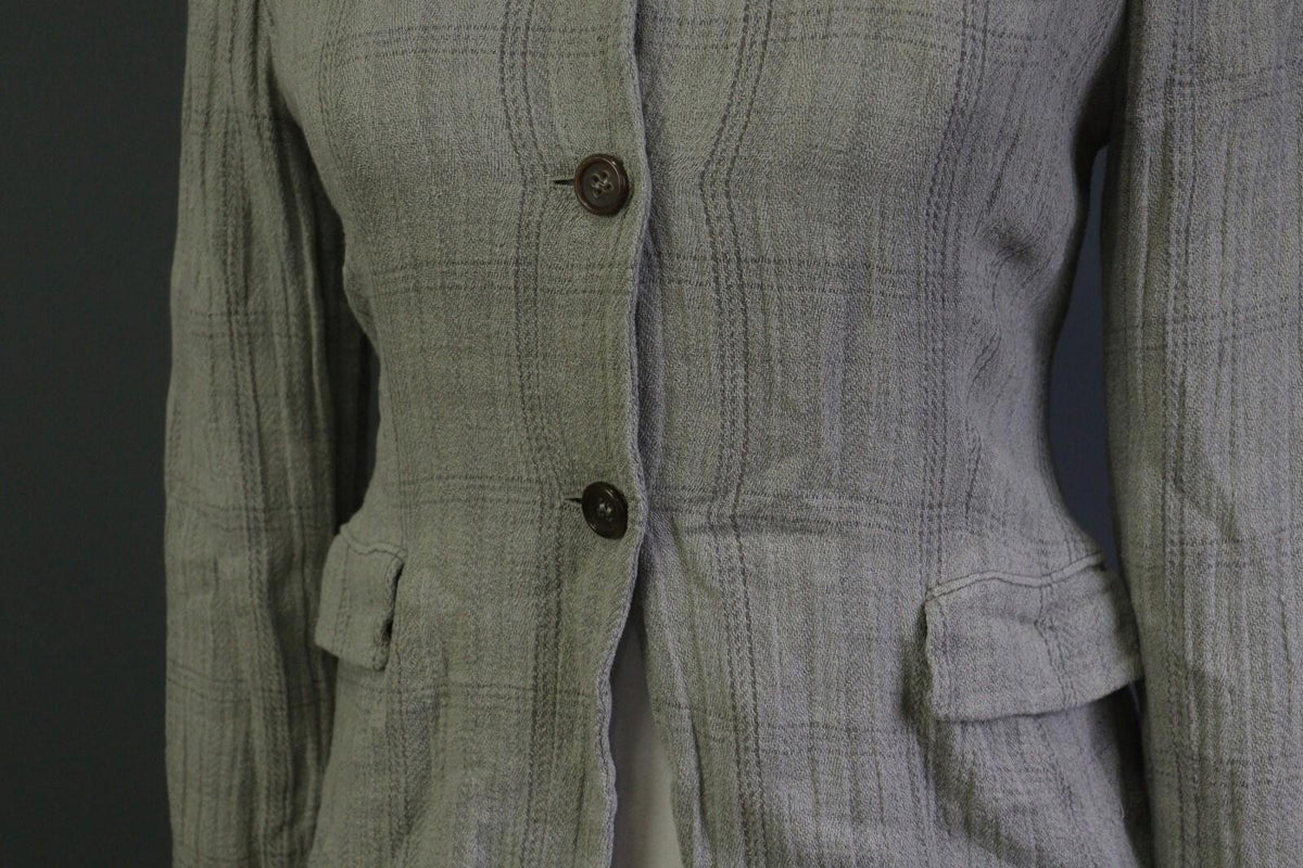 JIL SANDER Gray Plaid 100% Linen Three Button Blazer Jacket – Size 38