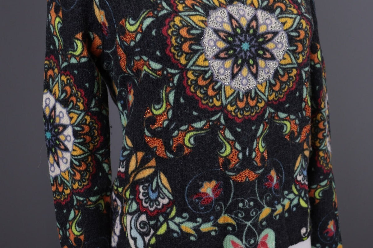 Princess Goes Hollywood Gray Floral Wool Cropped Knit Sweater – Size 36 / M