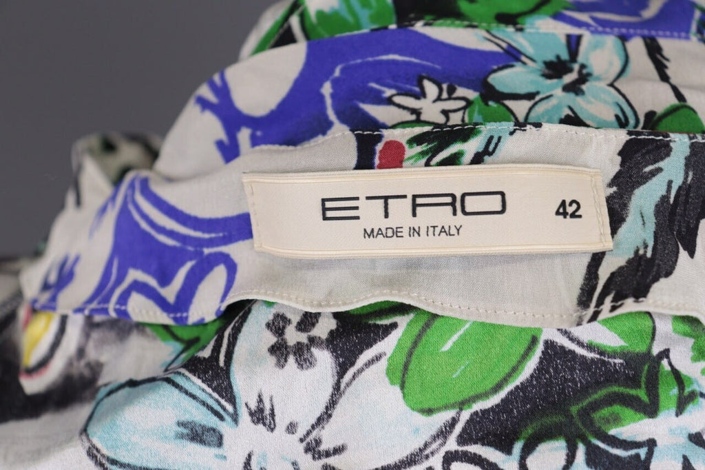Etro Milano White Floral Silk Short Sleeve Summer Bodycon Dress – Size 42 / M