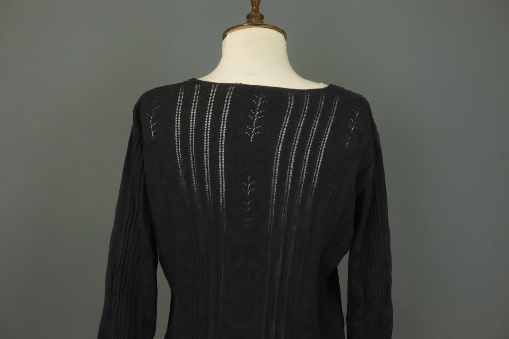 GUDRUN SJODEN Black Silk Open Knit Long Sleeve Round Neck Pullover Sweater