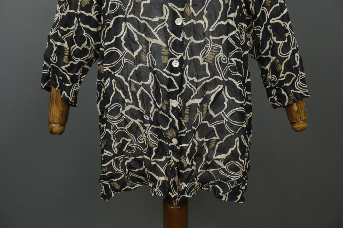 GUDRUN SJODEN Black Floral 100% Viscose V-Neck Button Front Shirt Dress – Size L