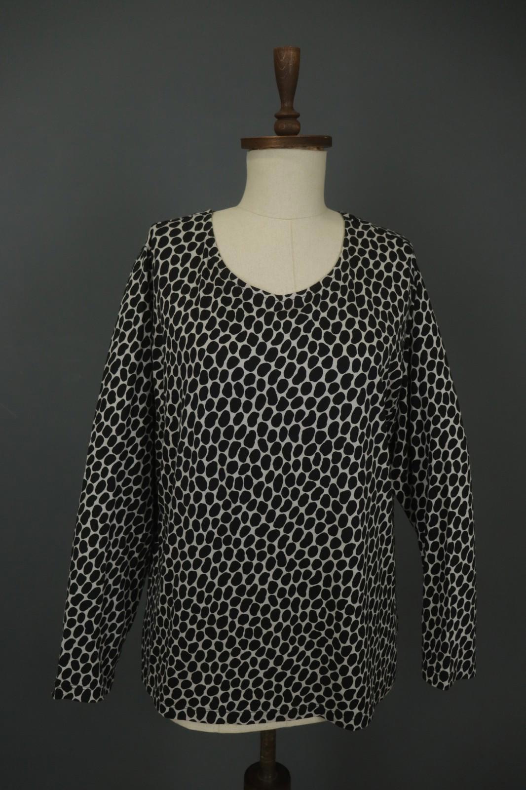 GUDRUN SJODEN Black & White Cotton Long Sleeve Round Neck Blouse Top – Size XL