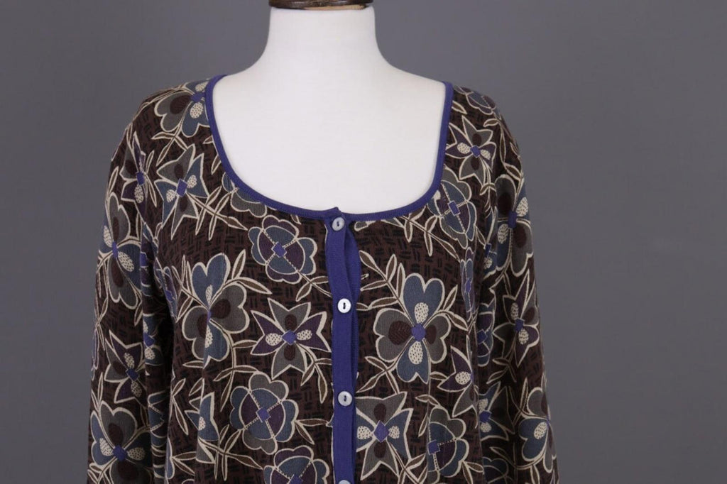GUDRUN SJODEN Brown Floral Button Down Long Cardigan Sweater – Size M – Used