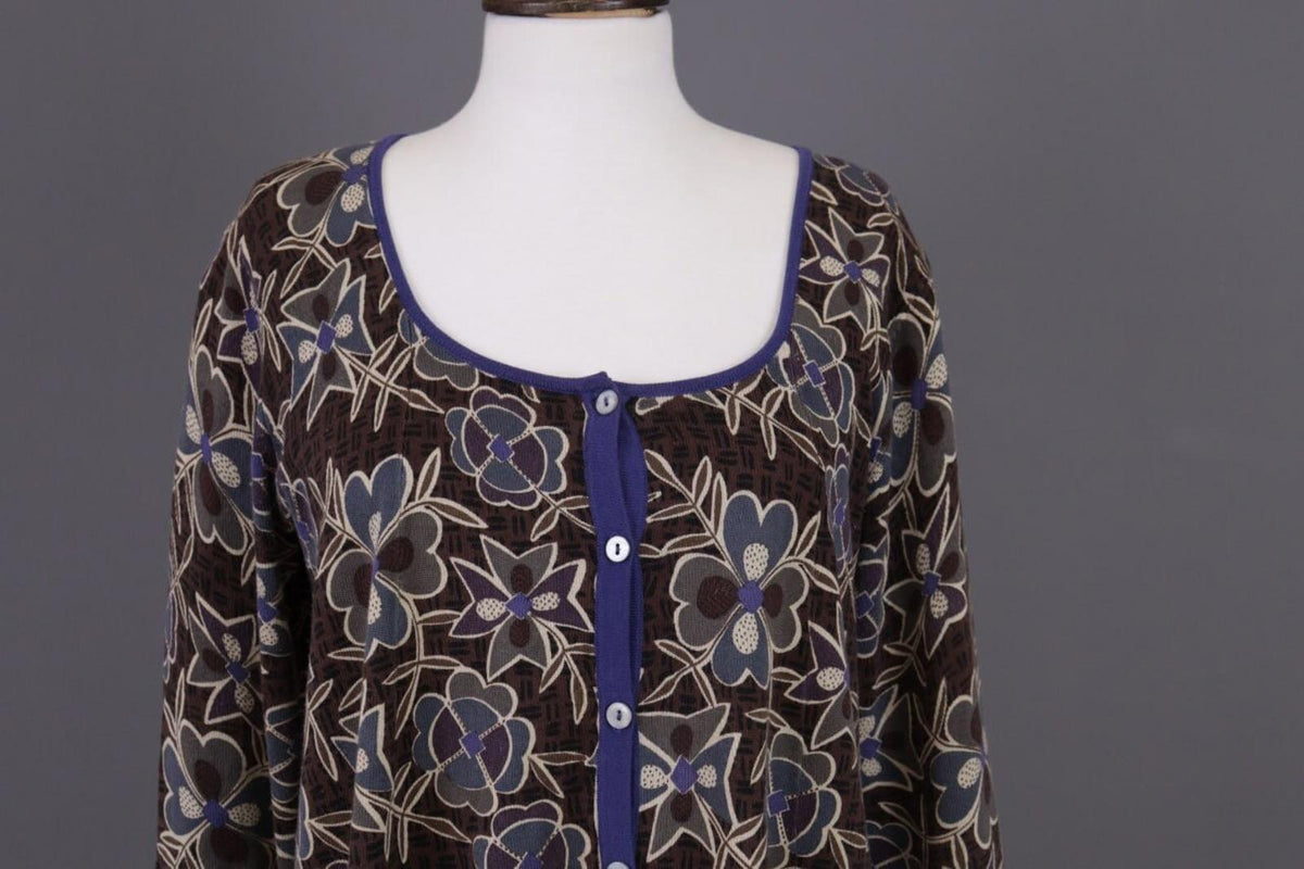 GUDRUN SJODEN Brown Floral Button Down Long Cardigan Sweater – Size M – Used