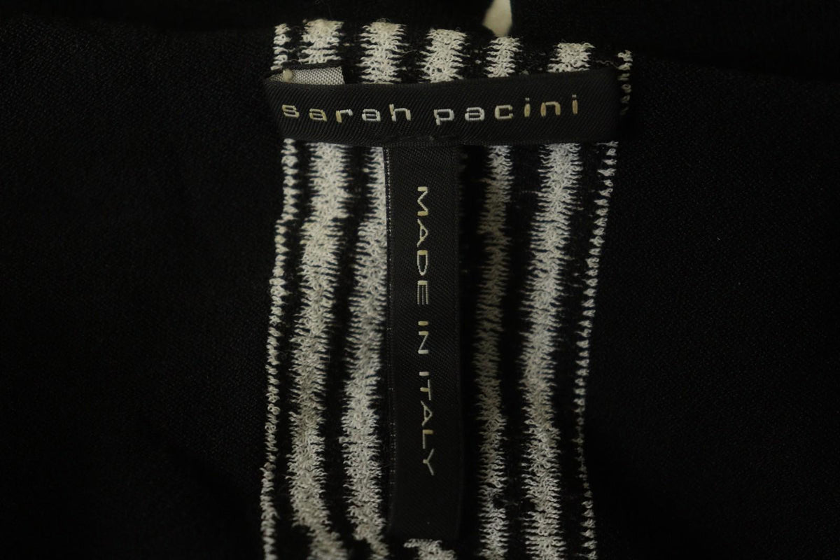 SARAH PACINI Black & White Viscose Long Sleeve V-Neck Pullover Sweater – Size One