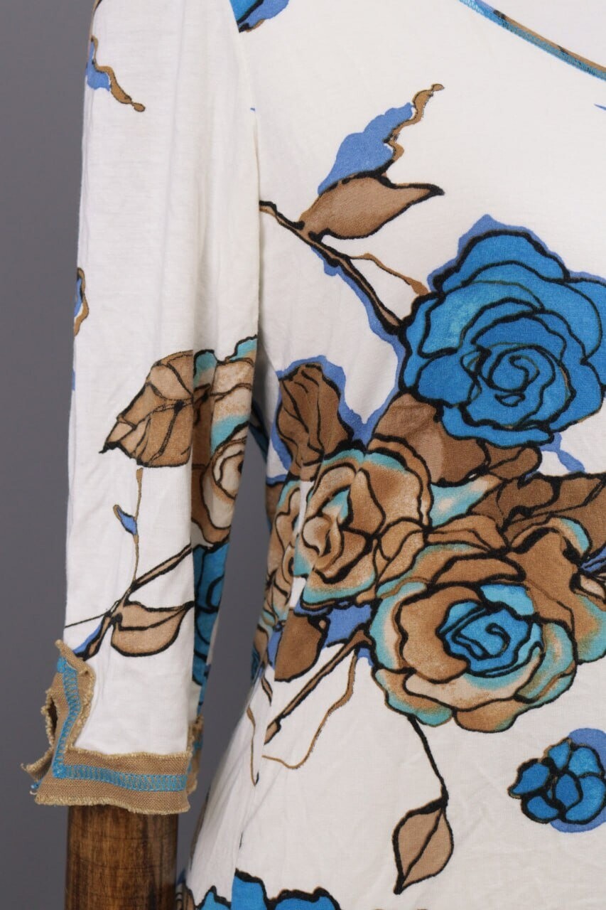 Bottega by Elisa Cavaletti White Floral Linen 3/4 Sleeve Top Shirt – Size L