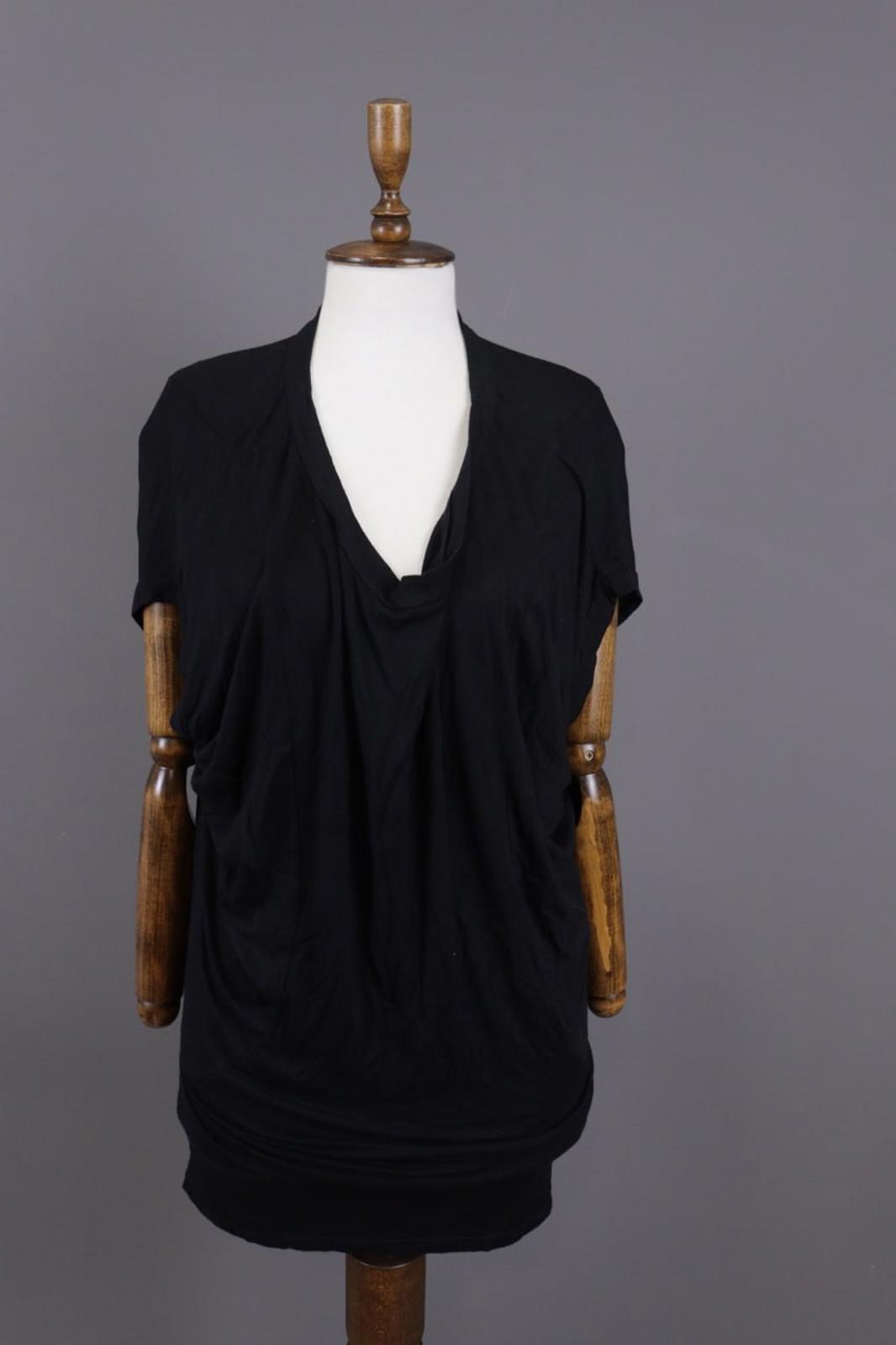 RUNDHOLZ Tunic Top Black Stretch Relaxed Cowl Neck Short Sleeve Pullover – Size L