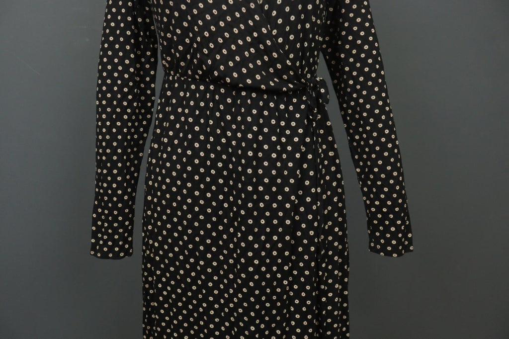 GUDRUN SJODEN Black Polka Dot Modal Long Sleeve Tie Waist Wrap Dress – Size M