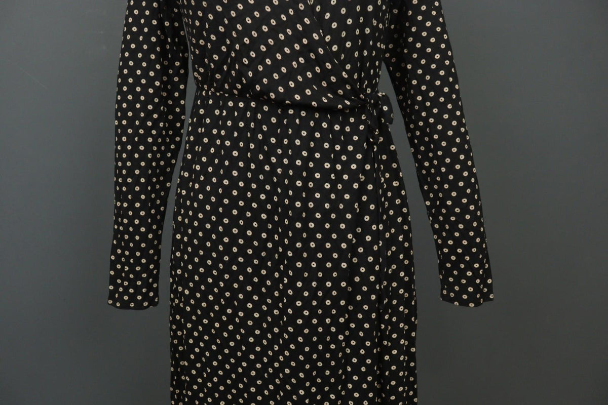 GUDRUN SJODEN Black Polka Dot Modal Long Sleeve Tie Waist Wrap Dress – Size M