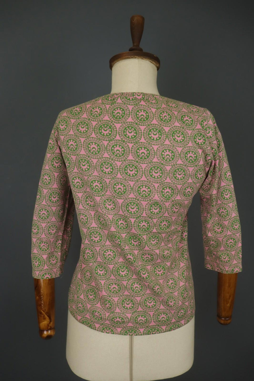 MARIMEKKO Pink Green Geometric Cotton Round Neck Long Sleeve Blouse Top – Size M