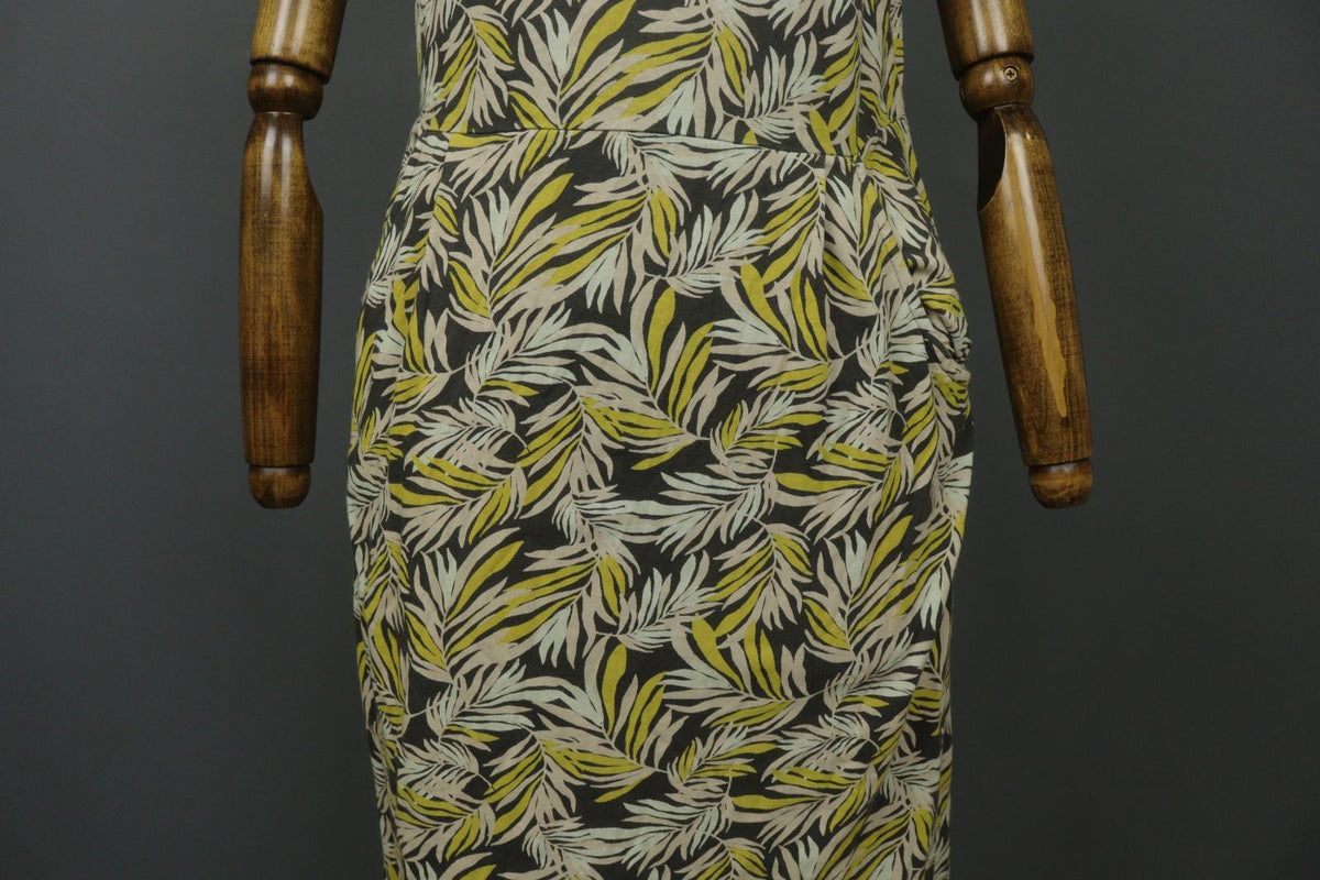 GUDRUN SJODEN Multicolor Leaf Print Split Neck Short Sleeve Shift Dress – Size M