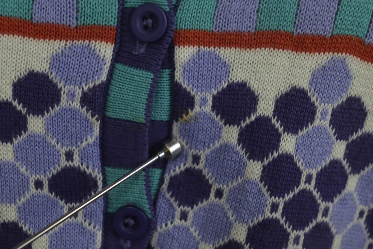 GUDRUN SJODEN Multi Geometric Cotton Knit Button Front Cardigan Sweater – Size S