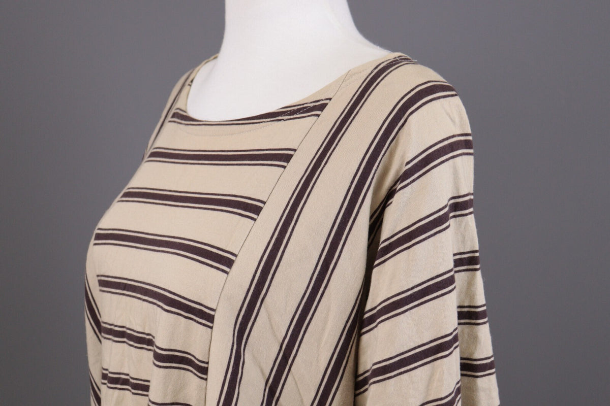 Gudrun Sjoden Beige Striped Short Sleeve Lagenlook Relaxed Blouse Shirt – Size M