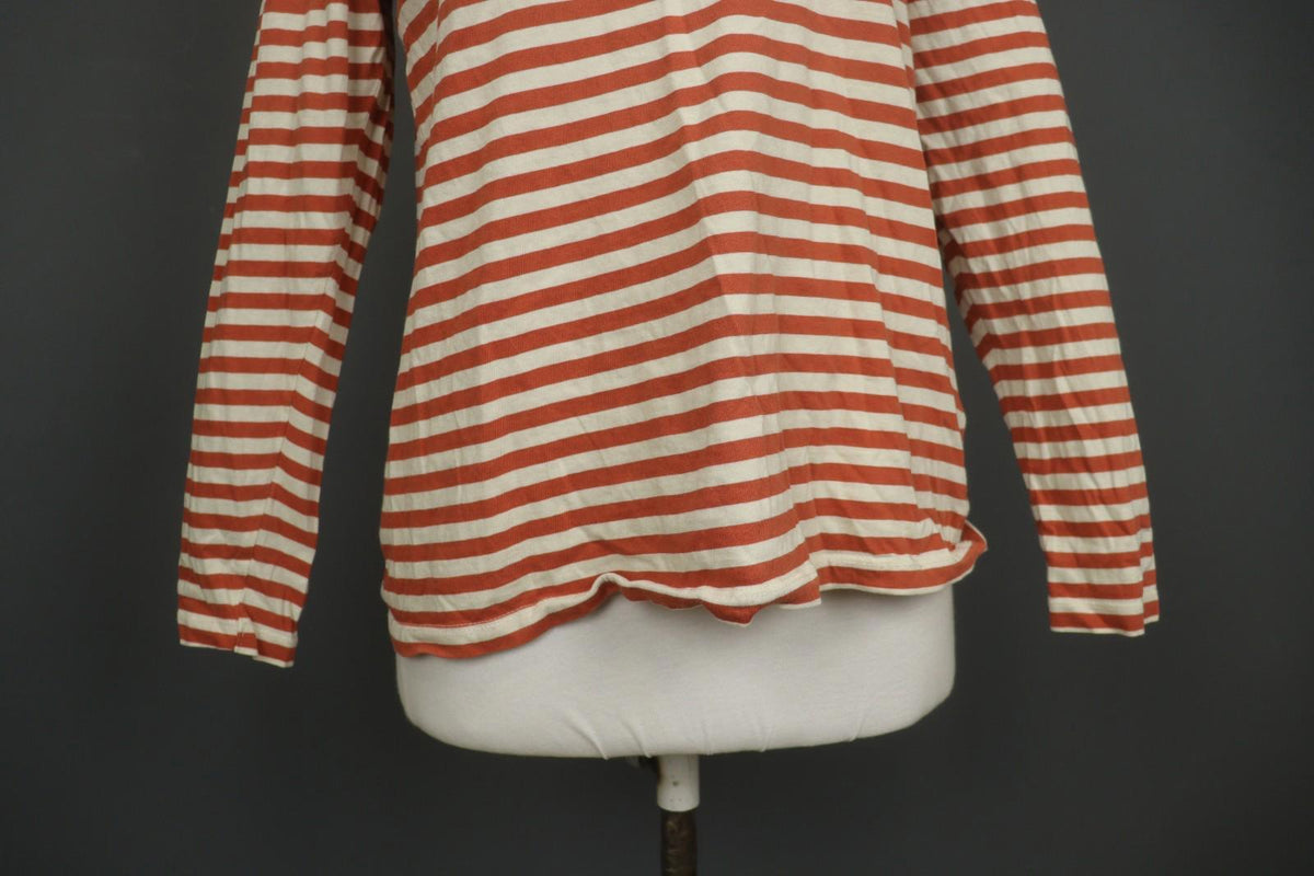 GUDRUN SJODEN Orange White Striped Comfort Long Sleeve Pullover Blouse Top Sz M