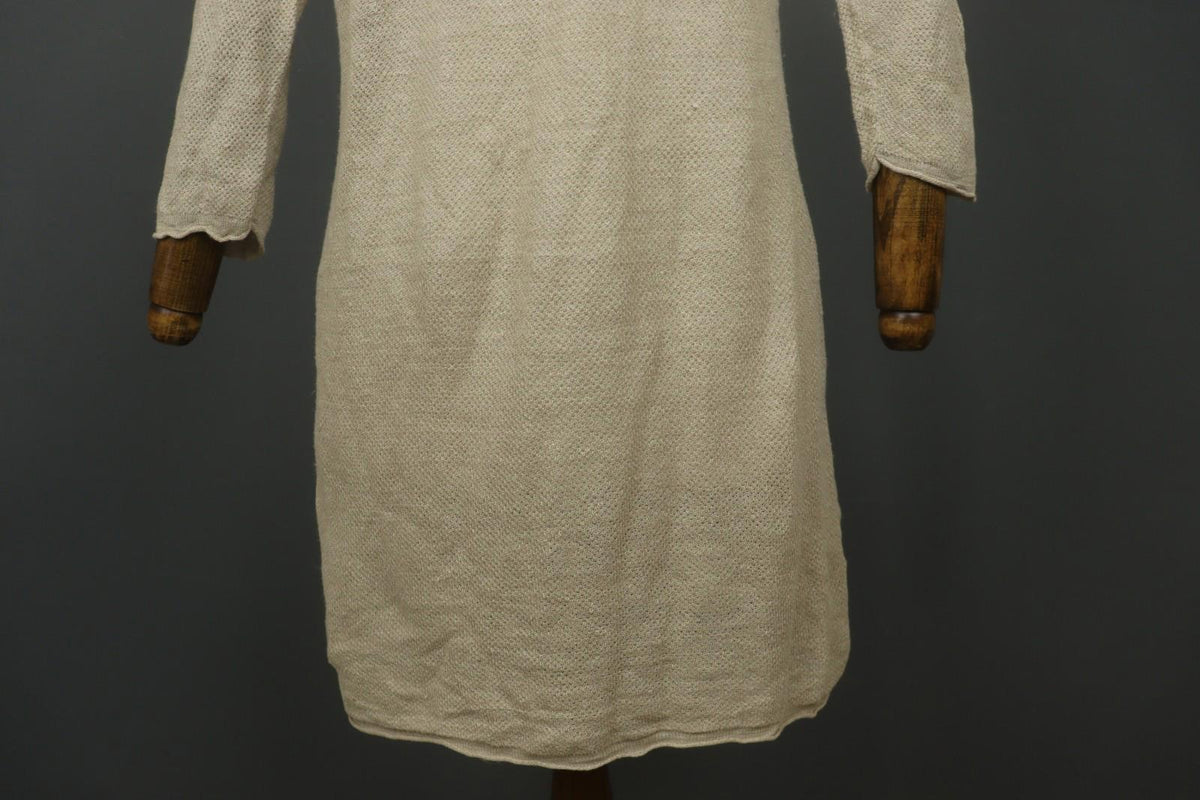 GUDRUN SJODEN Tan 100% Linen Long Sleeve Round Neck Pullover Shift Dress – Size S