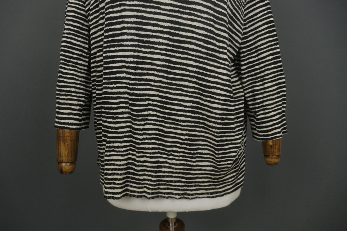 OSKA Black White Striped V-Neck Casual Long Sleeve Pullover Sweater – Size S / M