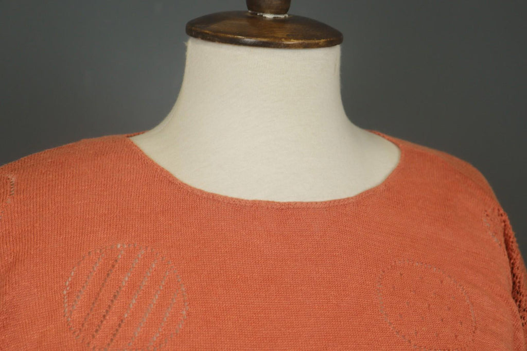 GUDRUN SJODEN Orange Linen Long Sleeve Round Neck Pullover Shift Dress – Size M