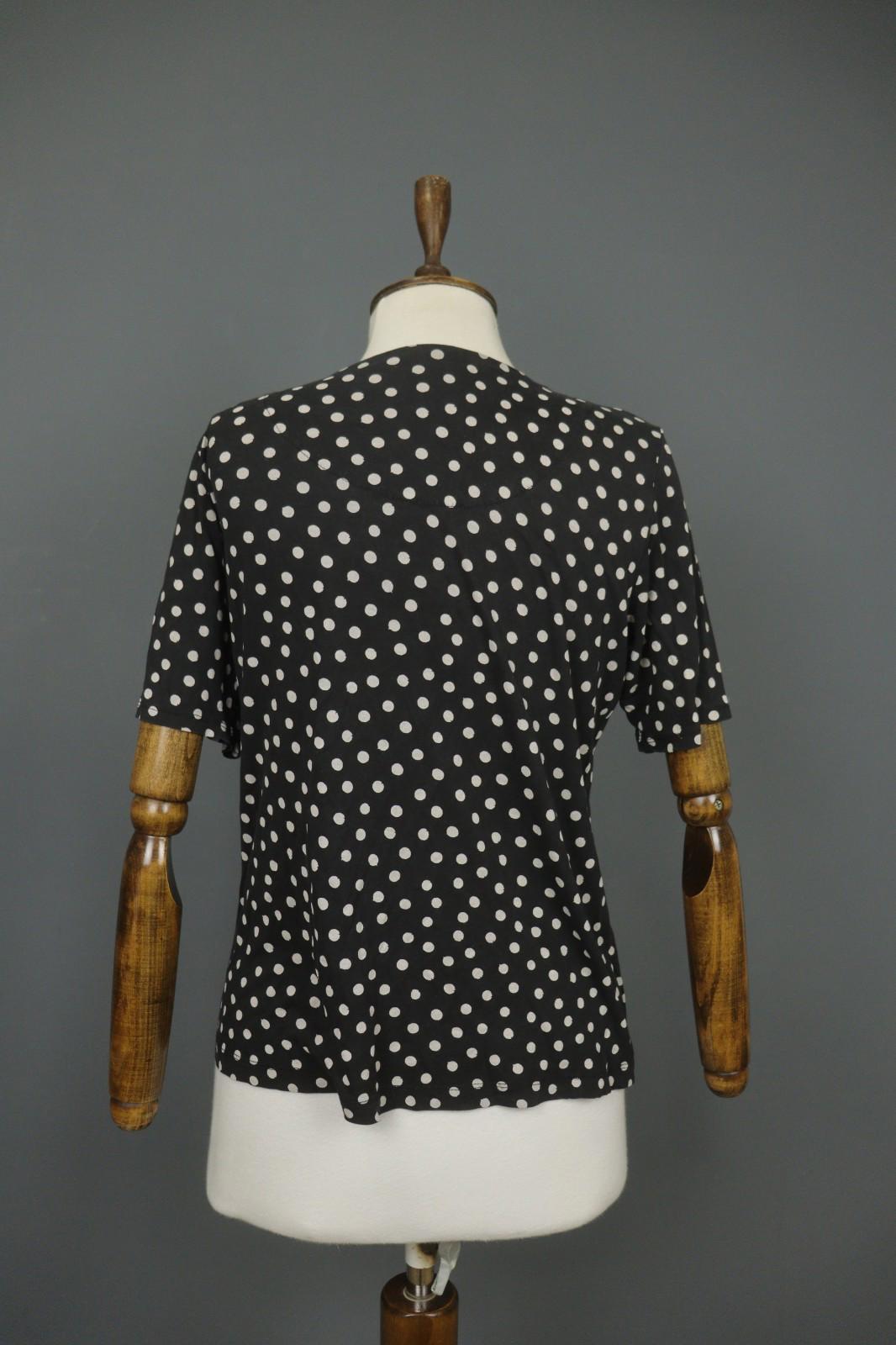 GUDRUN SJODEN Black White Polka Dot Casual Short Sleeve Pullover Knit Top – Size M