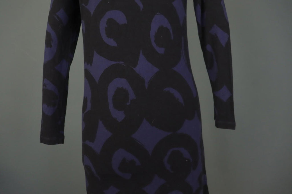 MARIMEKKO Purple Black Printed Viscose Long Sleeve Pullover Shift Dress – Size XS
