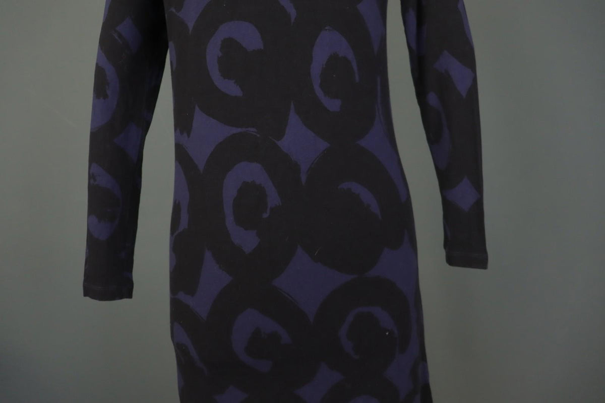 MARIMEKKO Purple Black Printed Viscose Long Sleeve Pullover Shift Dress – Size XS