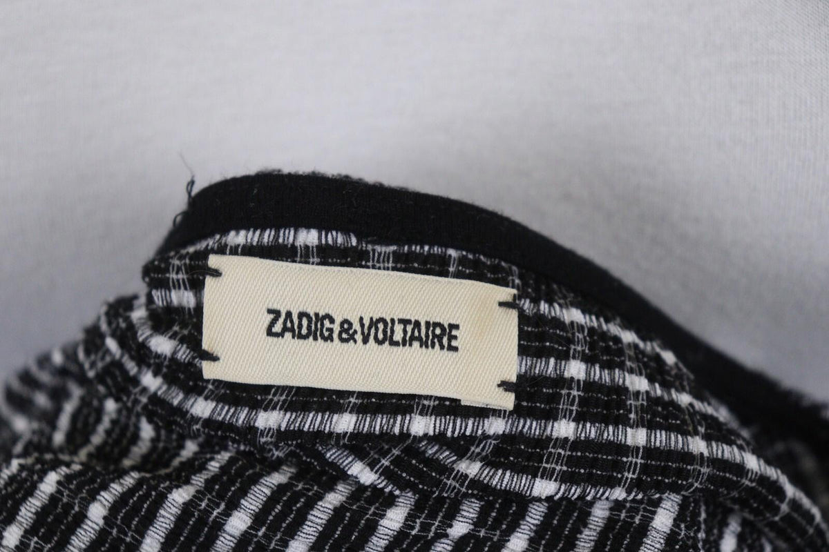 ZADIG & VOLTAIRE Black and White Casual Long Sleeve Round Neck Top Blouse