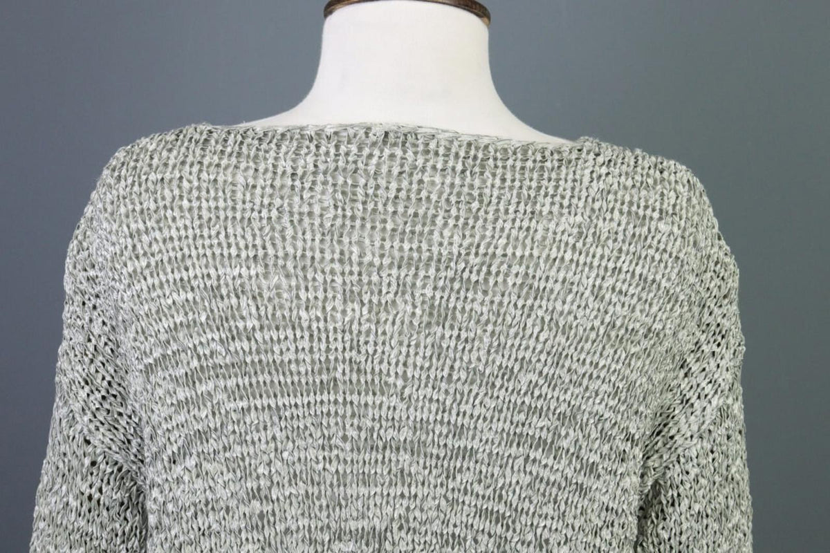 ANNETTE GORTZ Gray Open Knit Crew Neck Knit Sweater – Size M