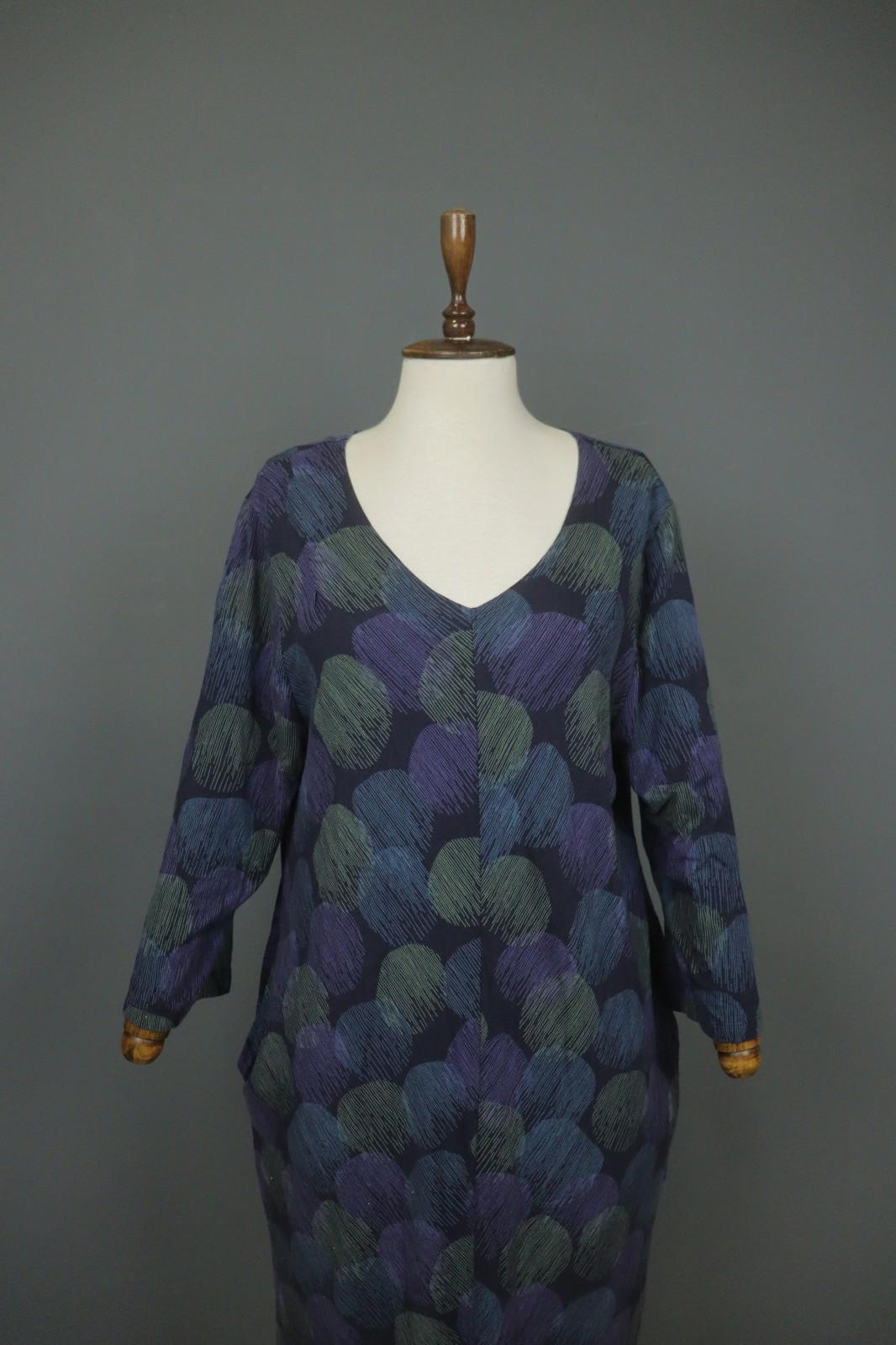 GUDRUN SJODEN Multi Abstract Print Long Sleeve Scoop Neck Sheath Dress M/L