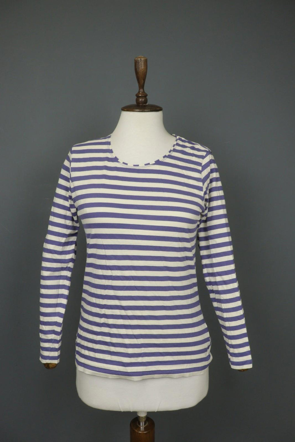 GUDRUN SJODEN Purple White Striped Cotton Crew Neck Pullover Shirt Top – Size XS