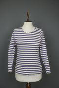 GUDRUN SJODEN Purple White Striped Cotton Crew Neck Pullover Shirt Top – Size XS