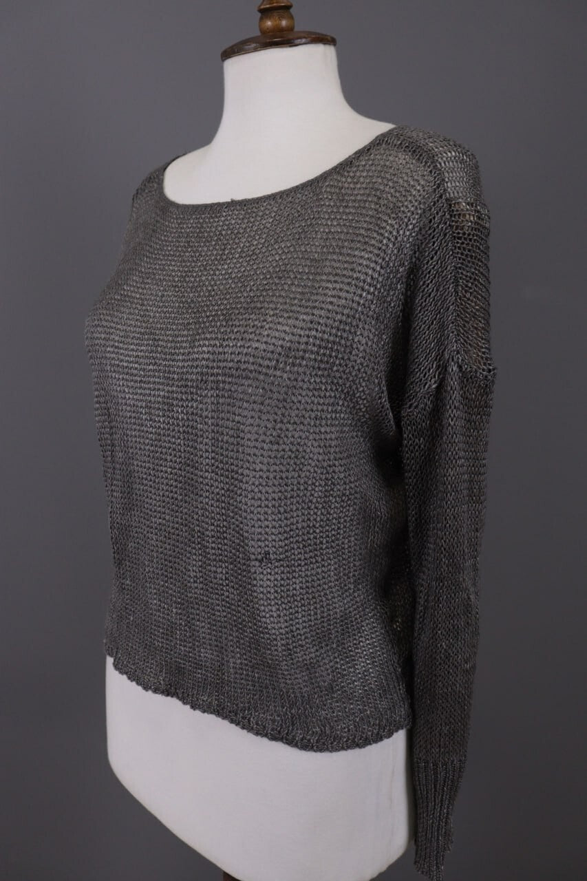 Denim & Supply Ralph Lauren Gray Open Knit Linen Crochet Knit Sweater – Size S