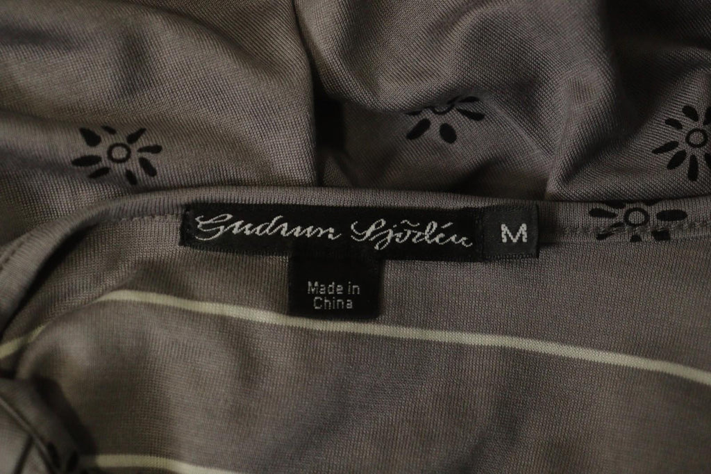 GUDRUN SJODEN Gray & Black Floral Silk Long Sleeve Round Neck Blouse Top – Size M