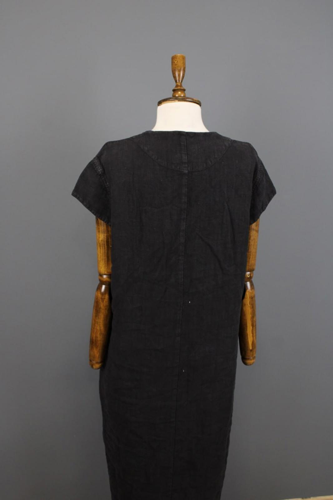 OSKA Black Linen Regular Fit V-Neck Casual Short Sleeve Long Maxi Dress – Size 2