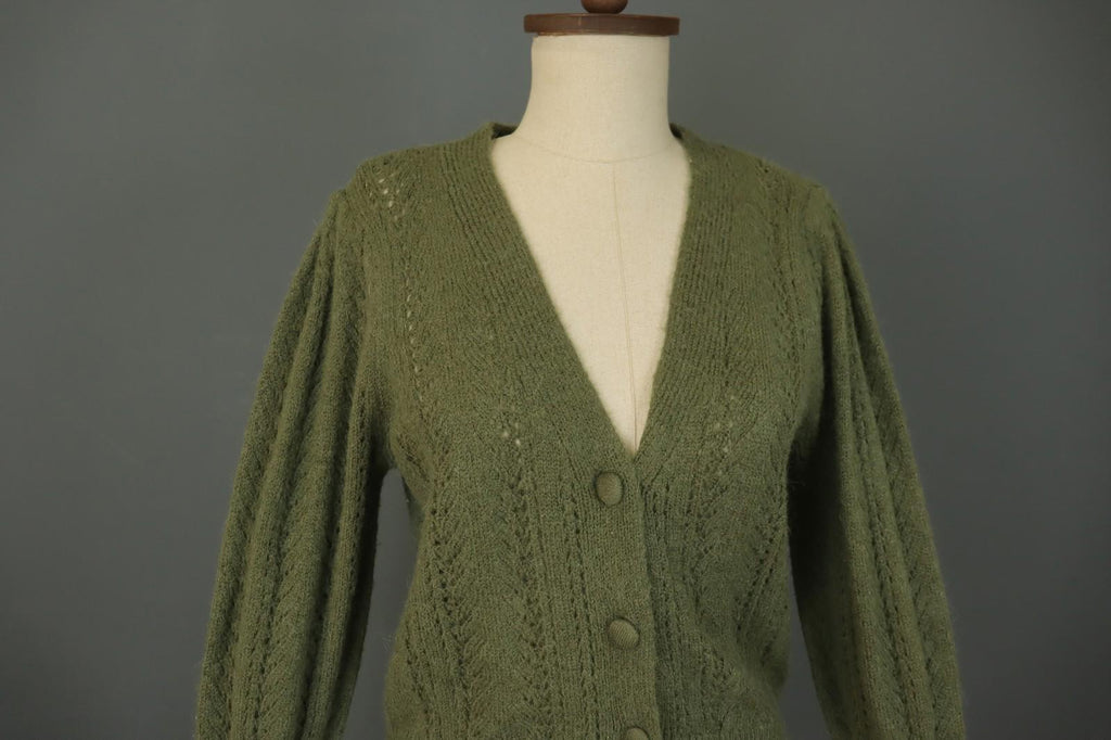 LA MAILLE SEZANE Green Open Knit Raglan Sleeve Button Front Cardigan – Size S