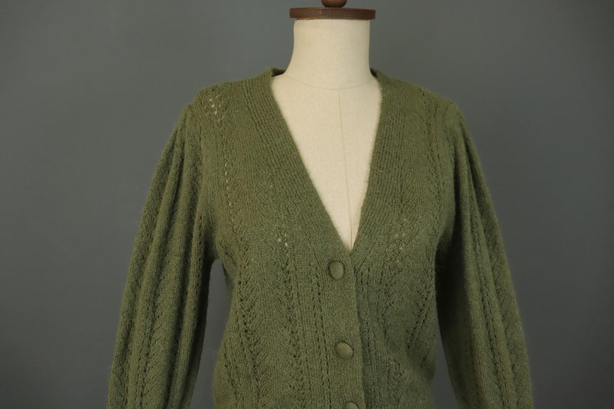 LA MAILLE SEZANE Green Open Knit Raglan Sleeve Button Front Cardigan – Size S