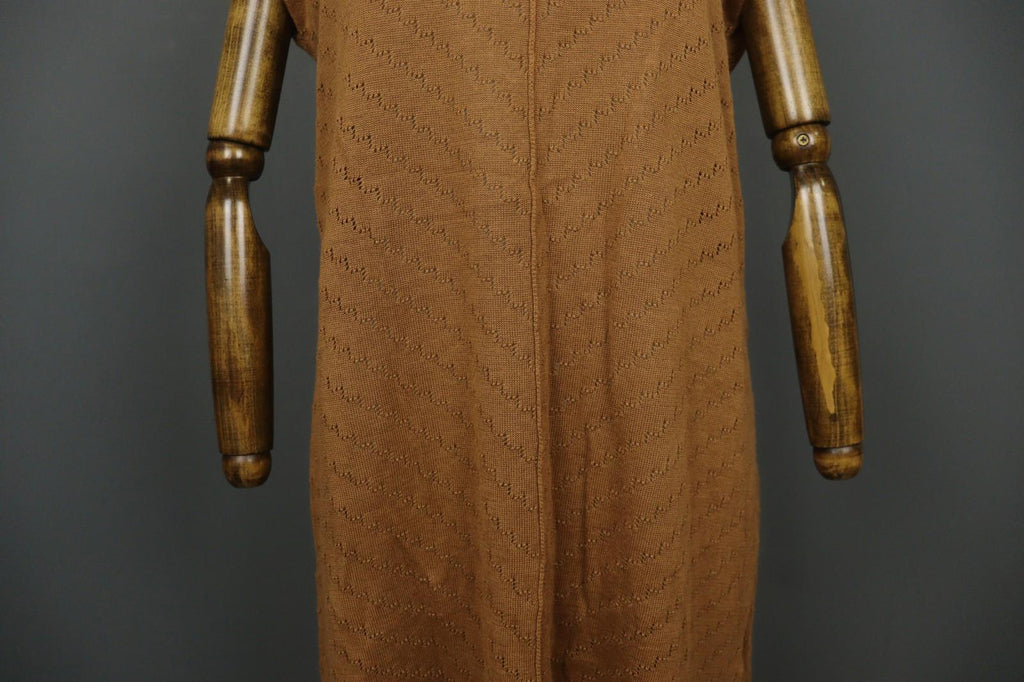 GUDRUN SJODEN Brown Ramie Open Knit Short Sleeve V-Neck Sweater Dress – Size L – Used