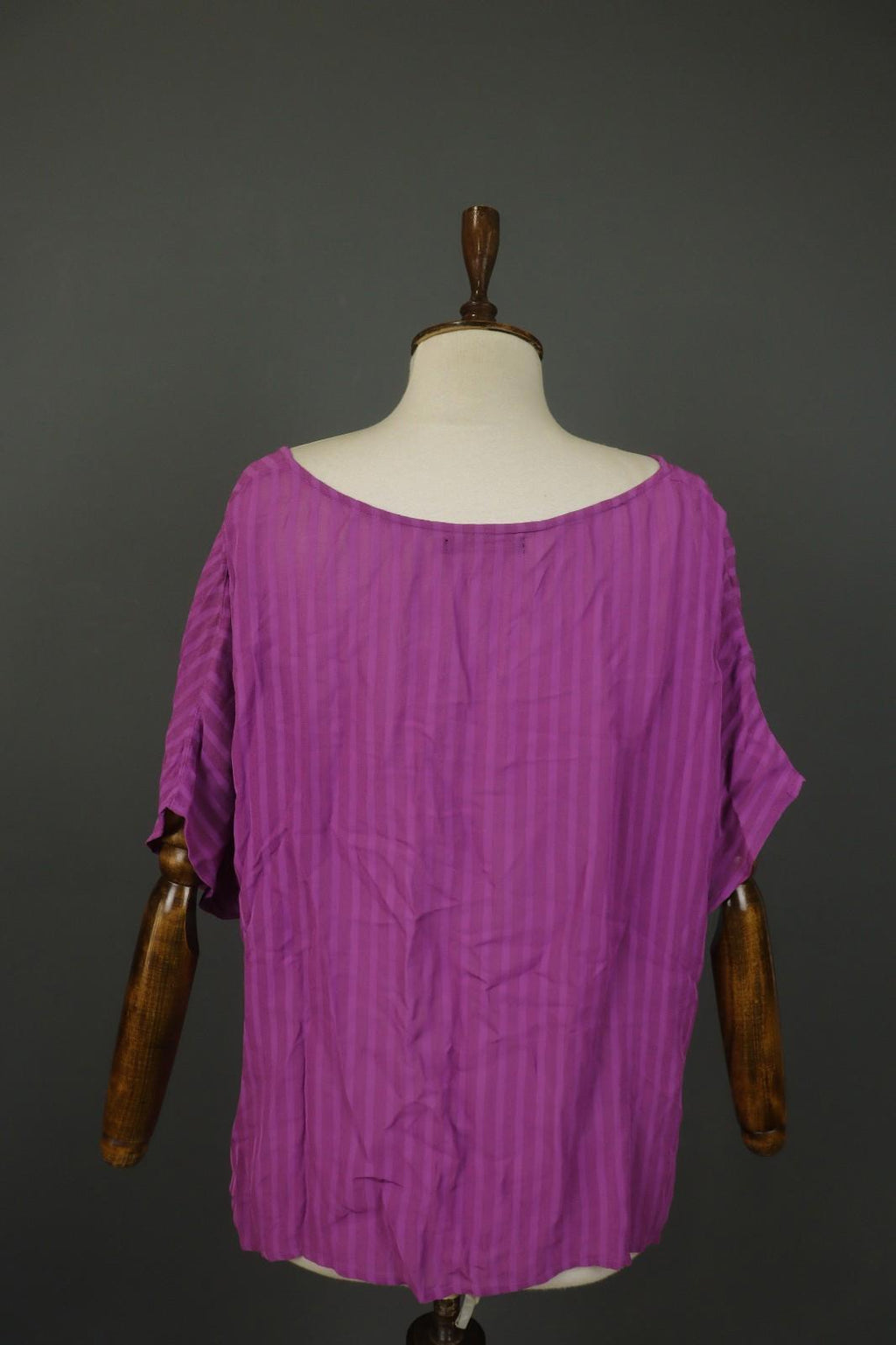 GUDRUN SJODEN Pink Striped 100% Viscose Short Sleeve Pullover Blouse Top Sz L/XL