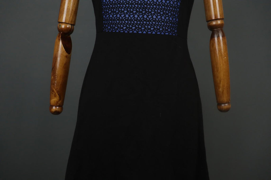 COP COPINE Blue & Black Round Neck Short Sleeve Zip-Up A-Line Dress – Size 40