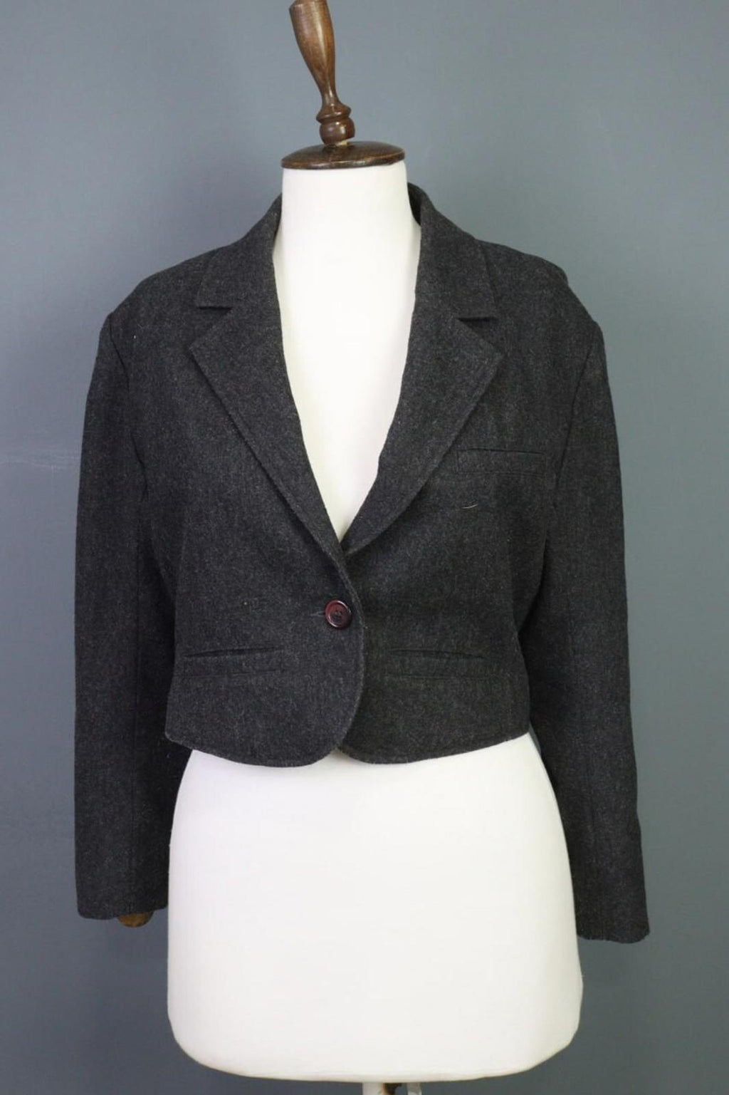 KENZO JUNGLE Gray One Button Knit Cropped Blazer Jacket