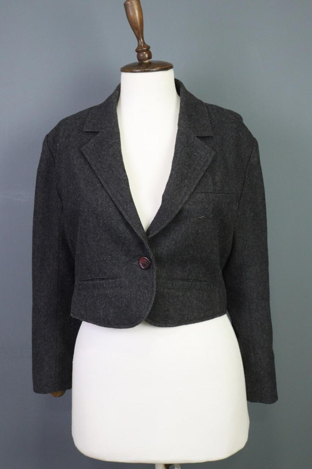 KENZO JUNGLE Gray One Button Knit Cropped Blazer Jacket