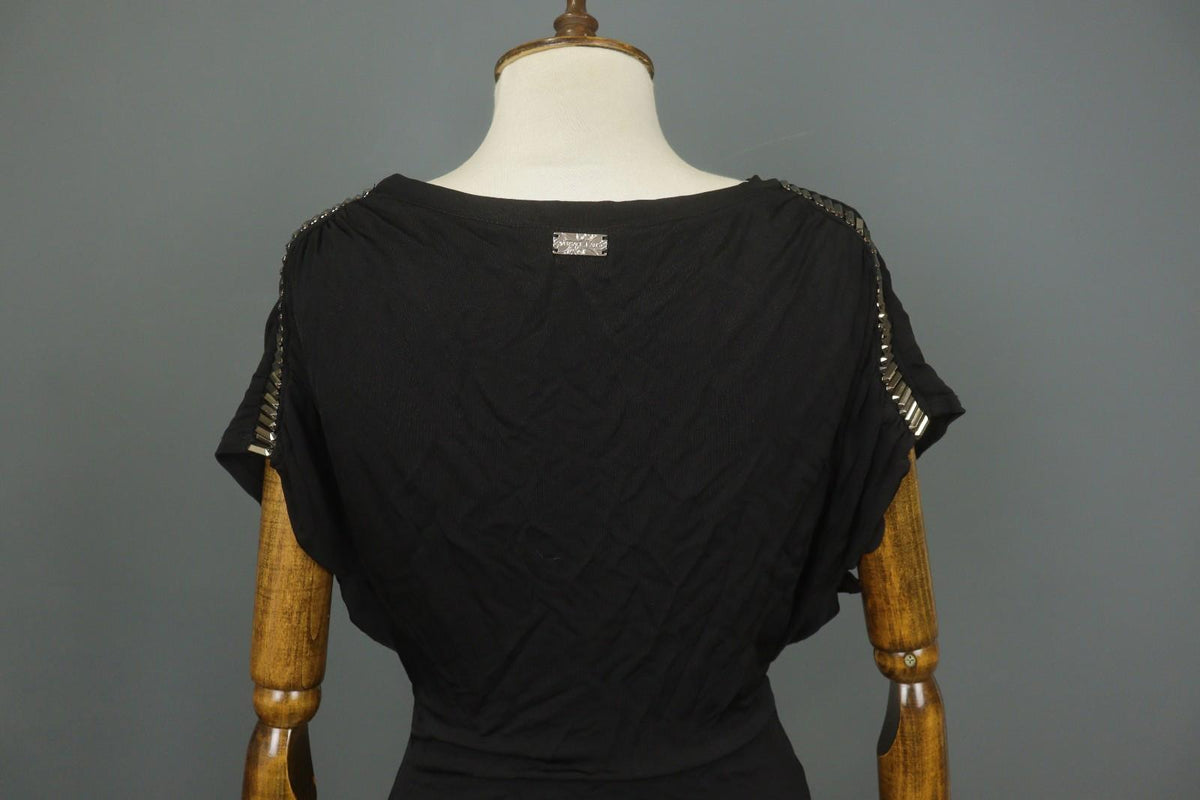 VERSACE JEANS Black 100% Viscose Stretch Beaded Scoop Neck Shift Dress – Size 36