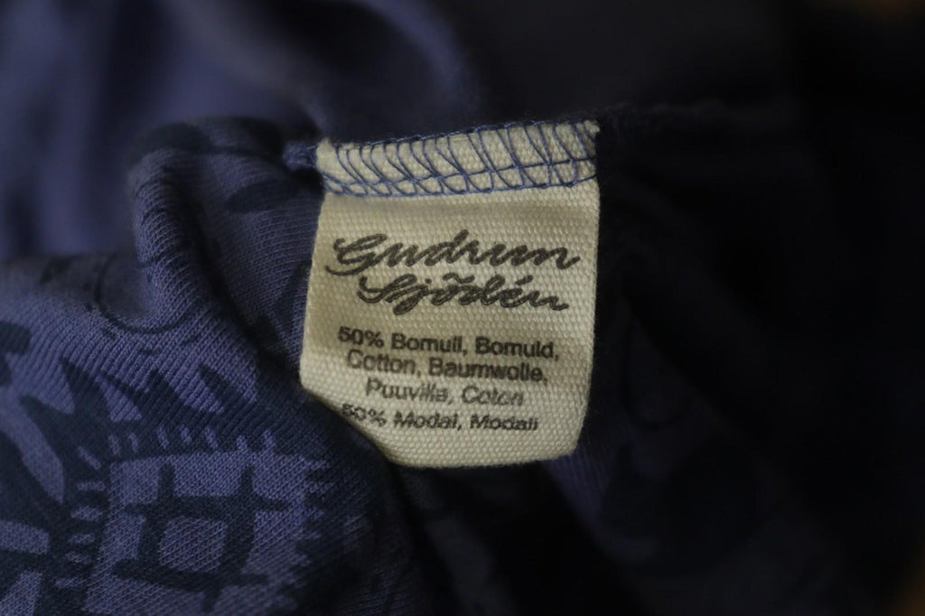 GUDRUN SJODEN Purple Palm Leaf Print Cotton Round Neck Pullover Blouse Top Sz M