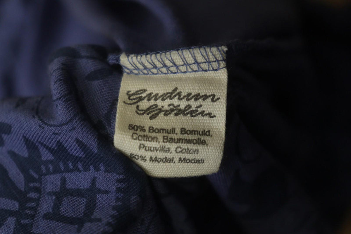 GUDRUN SJODEN Purple Palm Leaf Print Cotton Round Neck Pullover Blouse Top Sz M