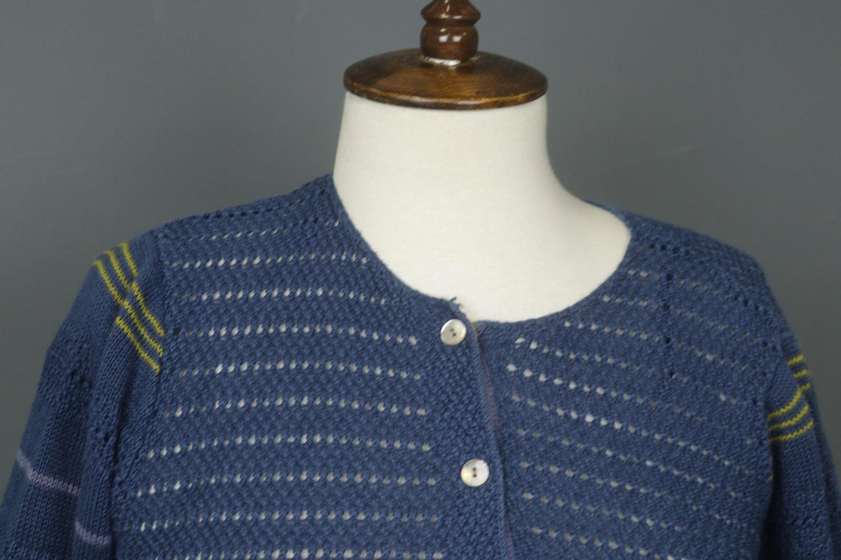 Used GUDRUN SJODEN Blue Open Knitted Long Sleeve Button-Front Cardigan Sweater – Size S