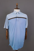 FJ FootJoy Athletic Fit Blue Striped Golf Short Sleeve Polo Shirt – Size L