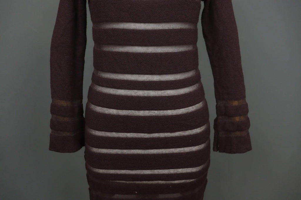 SARAH PACINI Maroon White Striped Knitted Long Sleeve Round Neck Dress M / L