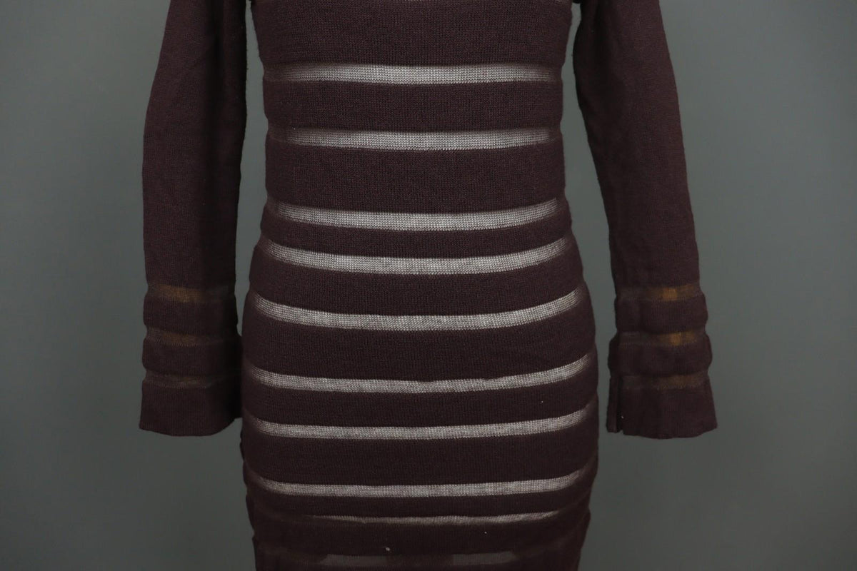 SARAH PACINI Maroon White Striped Knitted Long Sleeve Round Neck Dress M / L
