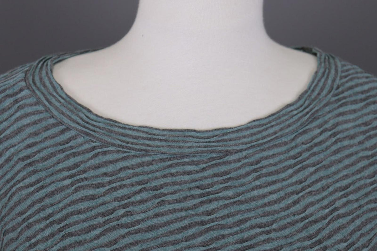 OSKA Green Black Striped Viscose Round Neck Asymmetrical Hem Blouse Top – Size 2